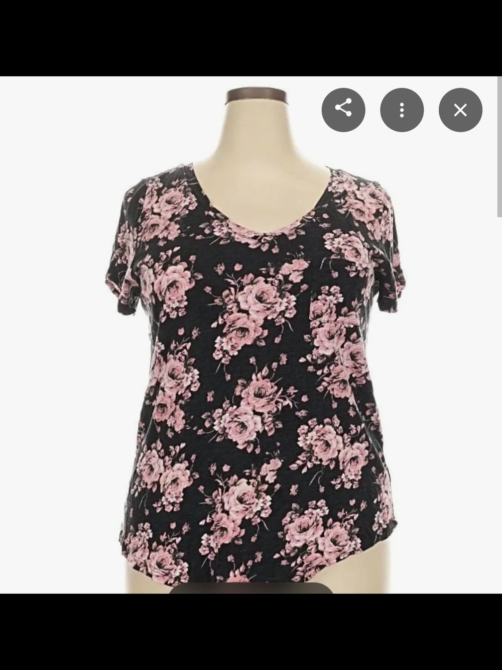 Good Condition.Torrid Black Floral Scoop Neck Women's Top with Pink Roses Size 5